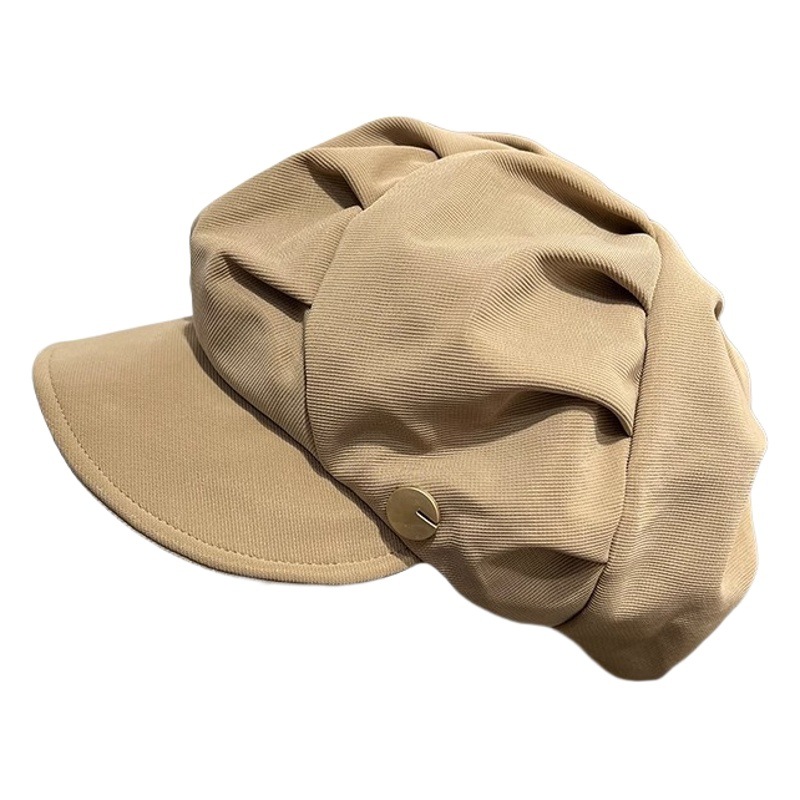 Picture of Showing Face Small Pleated Duck Tongue Beret Spring and Autumn All-match Casual Octagonal Hat Metal Label Soft Hat Street Hat Children's Trendy