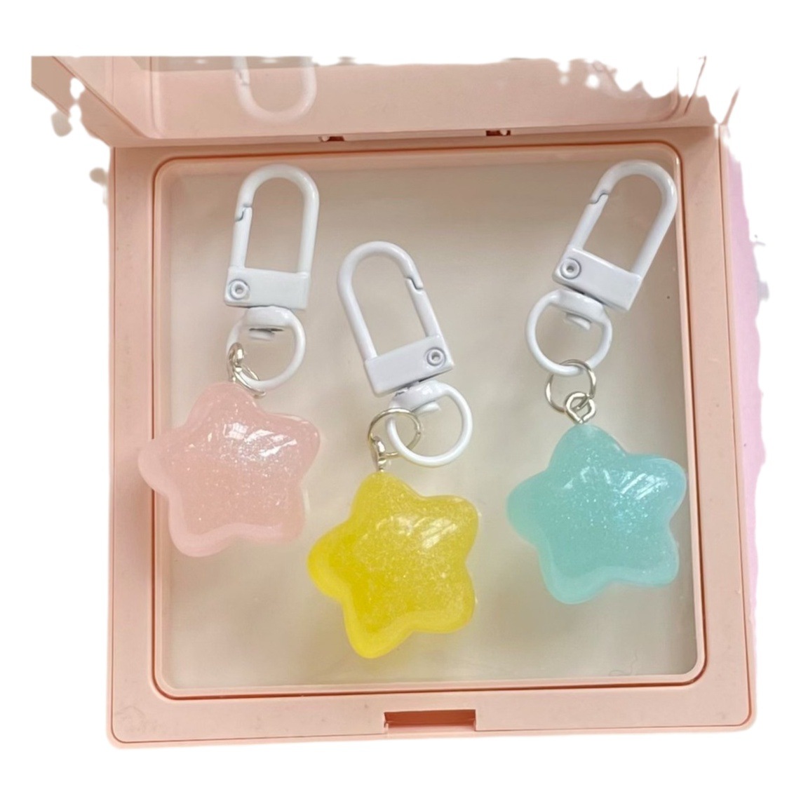 Jelly Luminous Fat Star Keychain ins Pink Tender Girl Heart Sweet Pendant Couple Girlfriend Gift Accessories