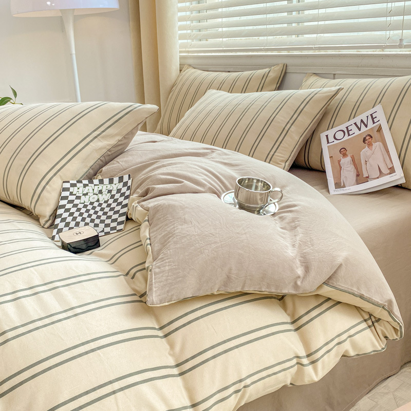 Picture of Small fresh class a 100 wash cotton four-piece set sanding cotton full quilt cover single bed hat student dormitory three or four-piece set