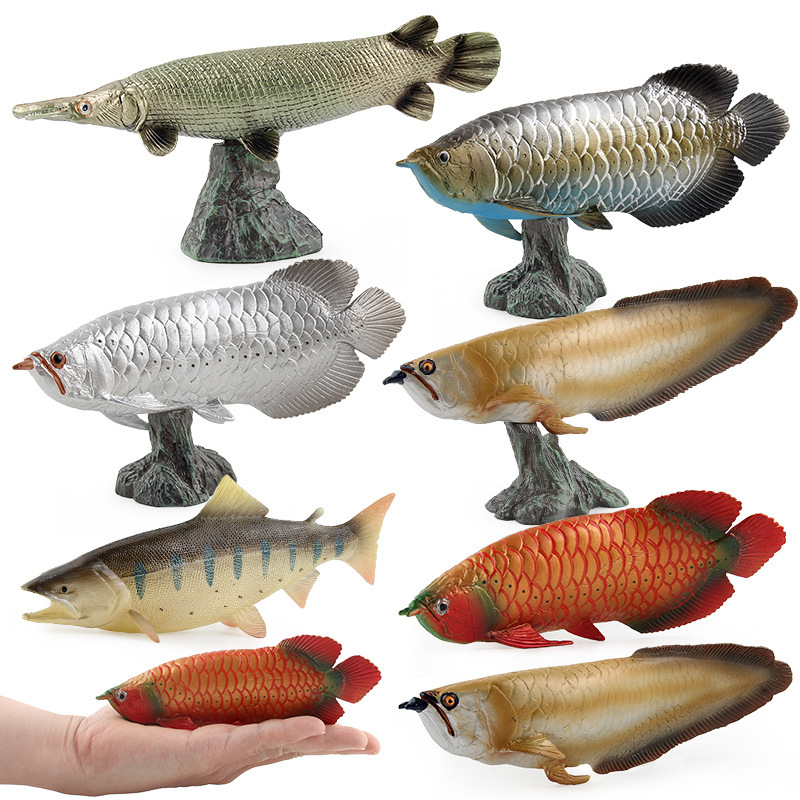 Cross-border solid static simulation marine animal model plastic ornaments golden dragon fish silver dragon fish children's toys hand