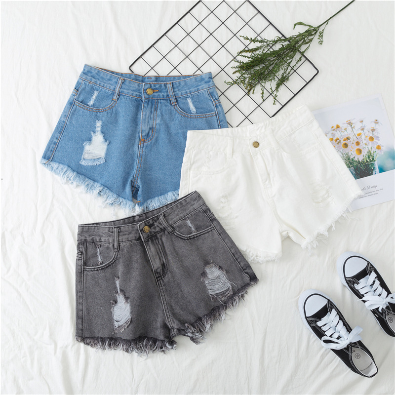 Picture of plus size chubby girl Loose Denim Shorts Women's Summer Korean-style High Waist Ripped 100.00kg Slim-fit Wide Leg A- shaped Hot Pants