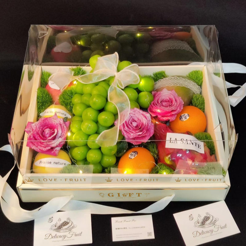 Mid-Autumn Festival French Flower and Fruit Gift Box Packaging Box Flower Shop Bouquet Satchel High-End 238 Transparent Gift Box