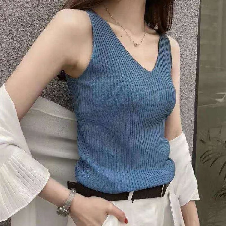 Summer Women's New Arrival Ice Silk Knitted Vest Women's Sleeveless Top Slim-fit Slimming Base Strap Trendy Outside Wear