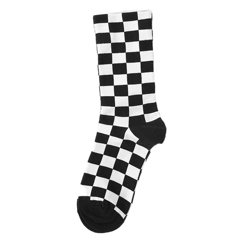 Autumn and Winter New Checkerboard Men's and Women's Mid-Length Socks Trendyy Cotton Socks Douyin Internet Celebrity Hot Model Manufacturer Wholesale Socks