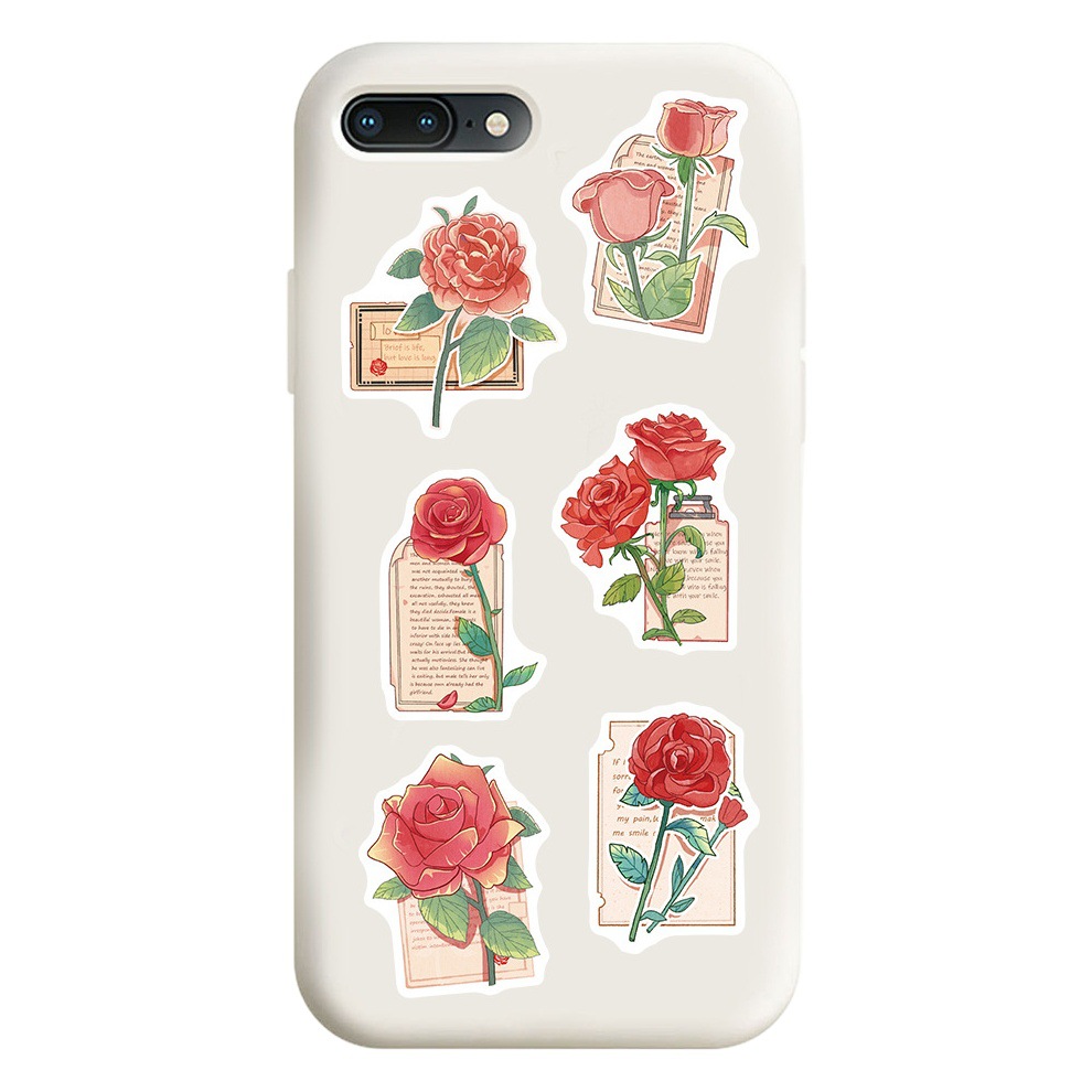 50 pieces of gift rose plant small clear stickers decorative hand book mobile phone shell desktop material waterproof stickers
