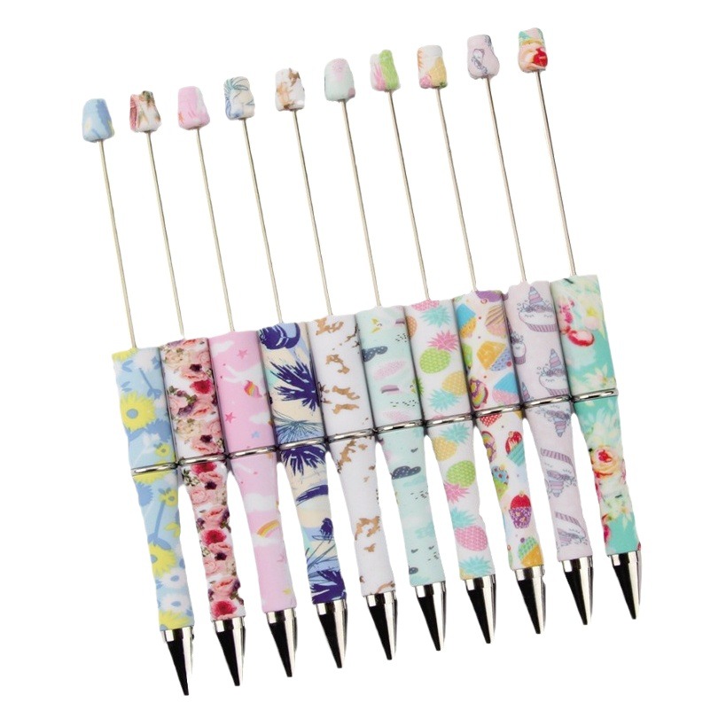 Creative DIY Rotary plastic beaded pen personalized ballpoint pen printing multicolor beaded pen in stock wholesale