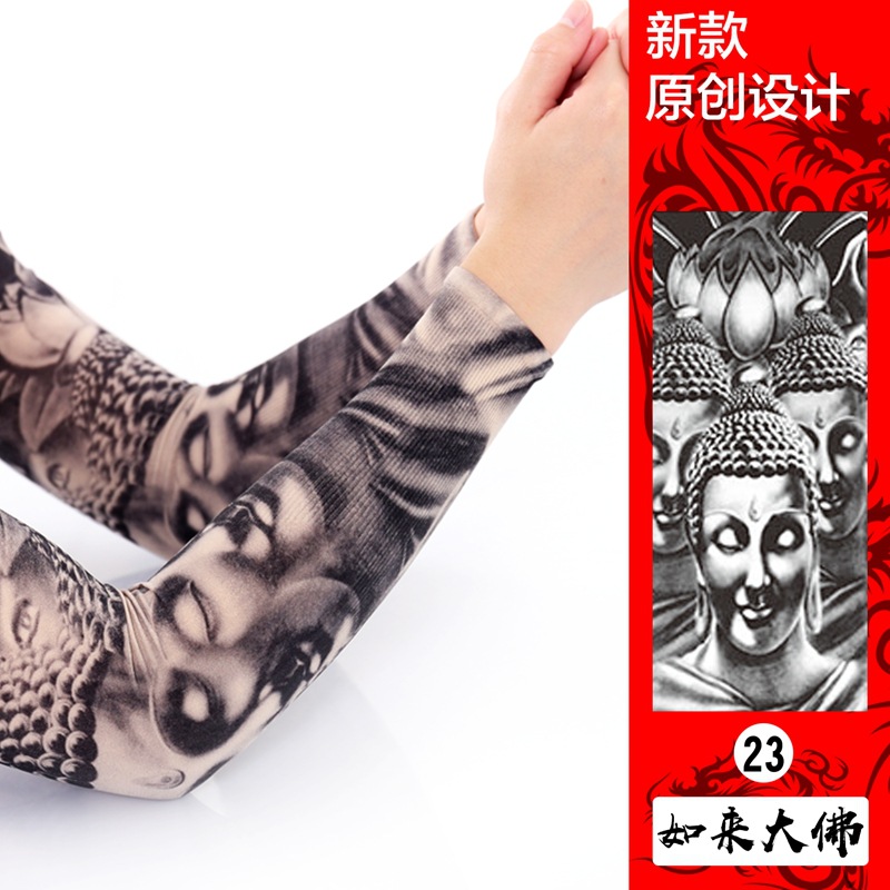 Picture of Ice Silk Tattoo Sleeve Men's Outdoor Driving Sunscreen Sleeve Women's Riding Arm Arm Sleeve Trendy Men's Flower Arm Sleeve