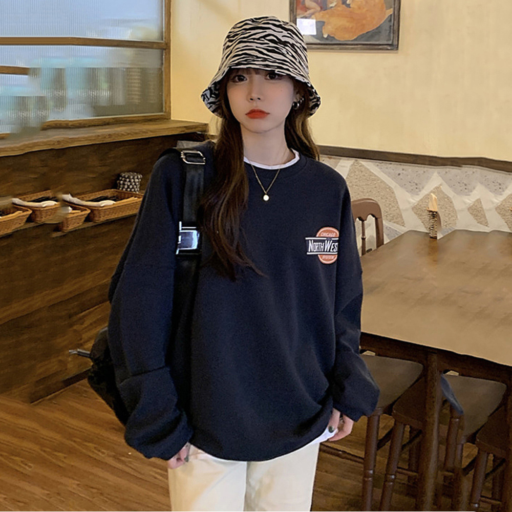 Picture of Letter Printed Long-Sleeved Thin Sweatshirt Jacket 2023 New Autum Women's Loose Mid-Length Pullover Top Trendy