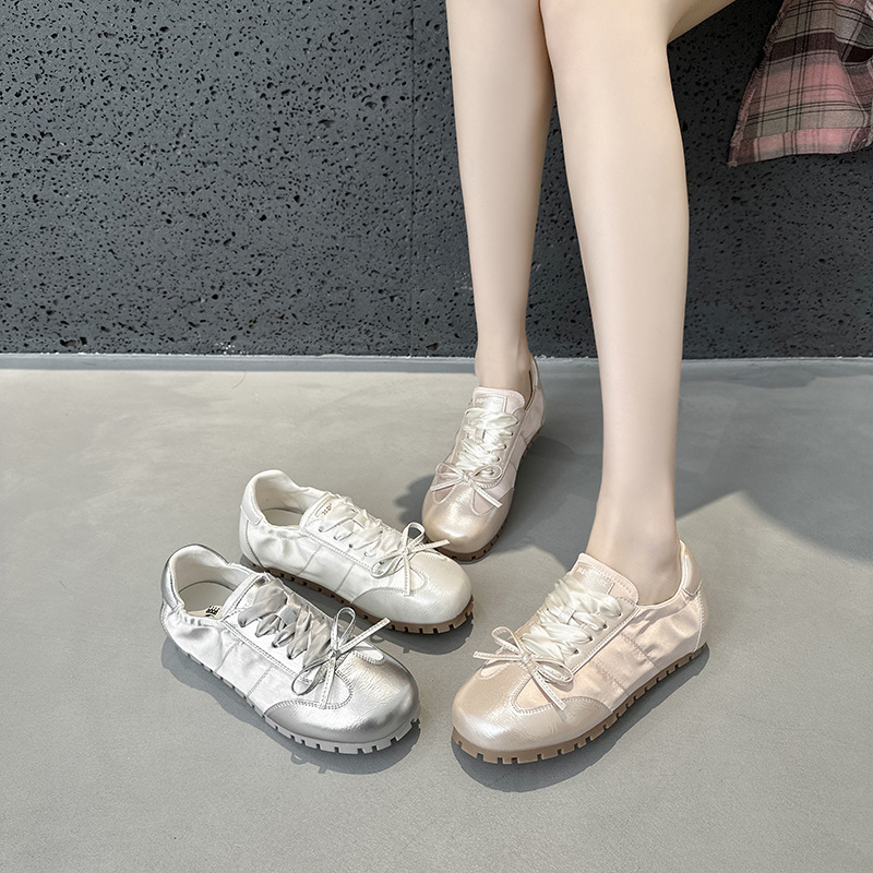Bow Ballet Moral Training Shoes for Women 2025 Spring and Summer New Flats Soft Sole Versatile Pink Super Hot Casual White Shoes