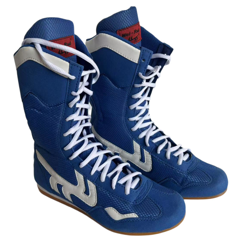 Picture of Boxing Shoes High Boots Fighting Wrestling Shoes Men and Women Fighting Competition Training Shoes Red Blue Cross Border