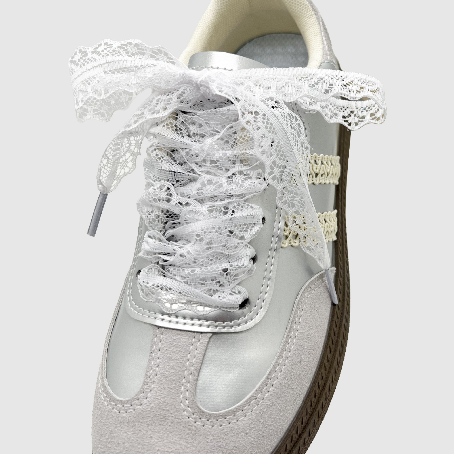 Picture of Lace Shoelaces DIY Ballet Style Cute Girl Accessories Desun Shoes White Silk Lace Shoelaces Pair