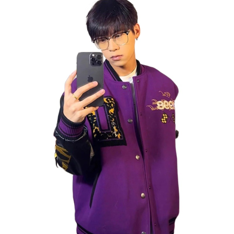 Picture of Cross-Border Purple Baseball Jacket Trendy Brand European and American High Street Hip-Hop Fate Dice Gradient Embroidery Printed Jacket