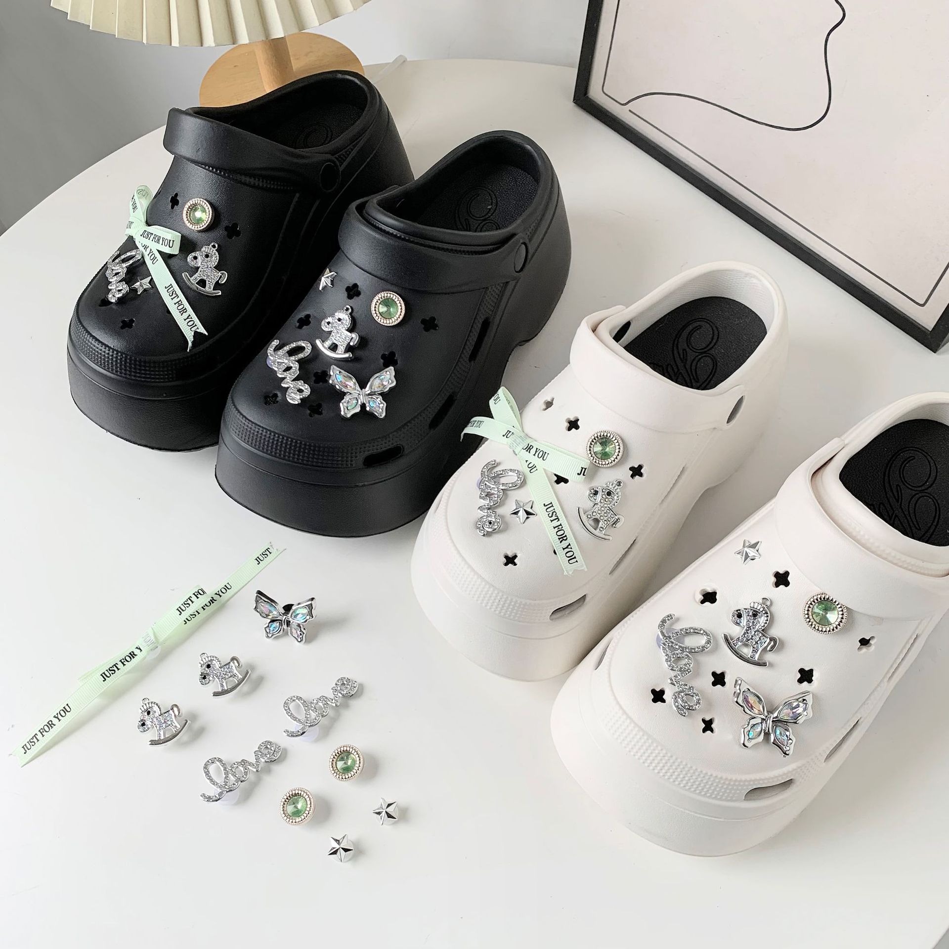 Hole Shoes Shoes Flower Accessories Rhinestone Diy silver Butterfly Jewelry Zhao Rusi Same Chain Ribbon Decorative Shoe Buckle