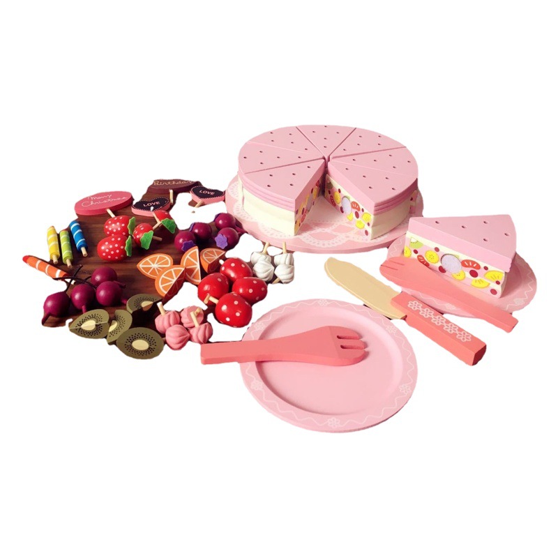 Wooden Baby Educational Role-Playing Toy Strawberry Double-Layer Cake Kidsren's Play House Birthday Cake Cut and Watch