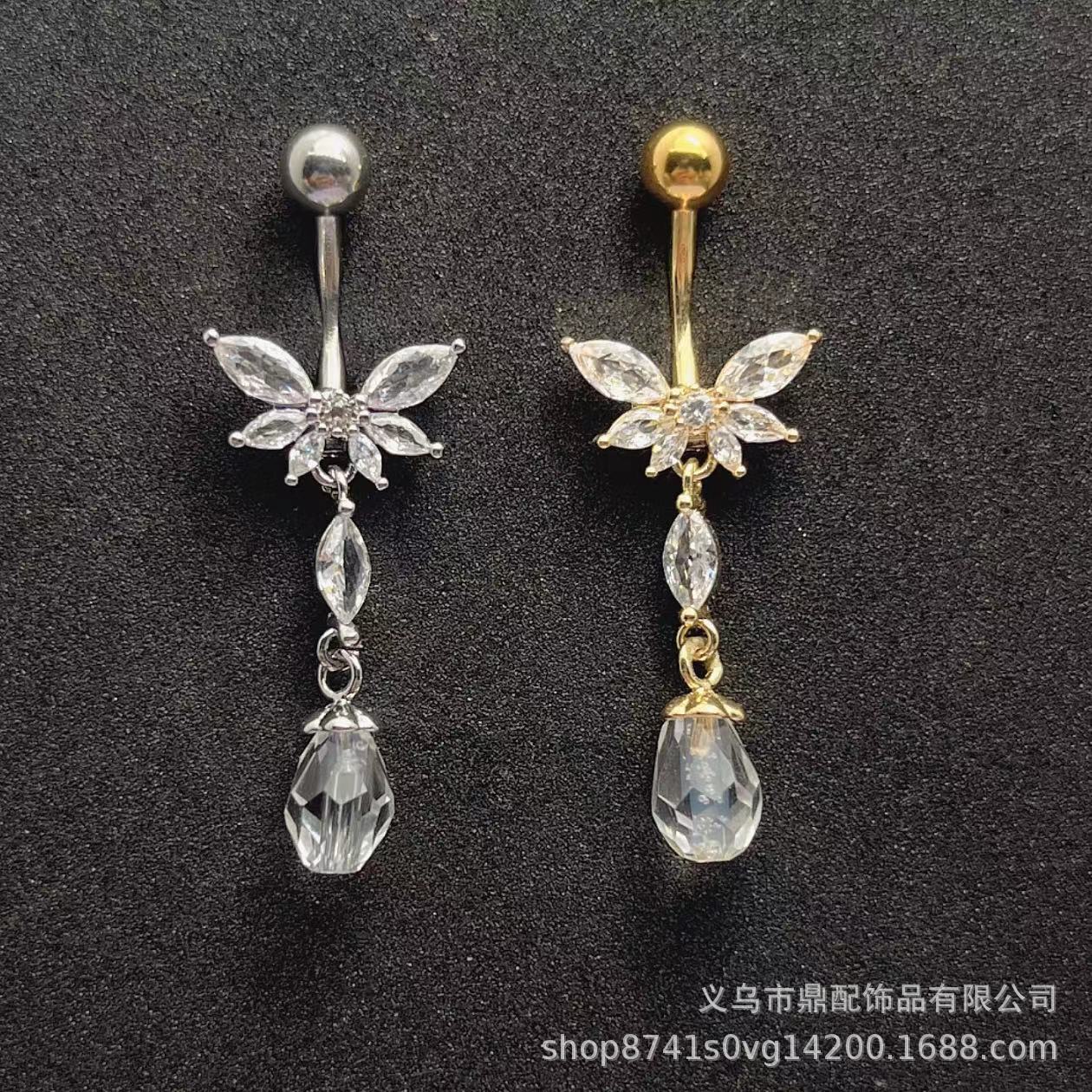 Manufacturer Wholesale European and American Style Belly Button Rings, Piercing Navel Jewelry, Zircon Belly Button Studs, Zircon Inlaid Heart Design