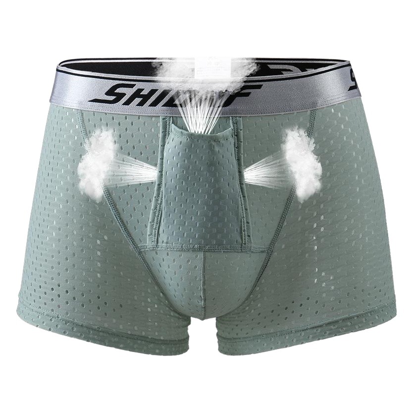 Men's Underwear, Men's Boxer Briefs, Ice Mesh Scrotum Support Bag, Bullet Upward Separation Physiological Large Size Boxer Briefs