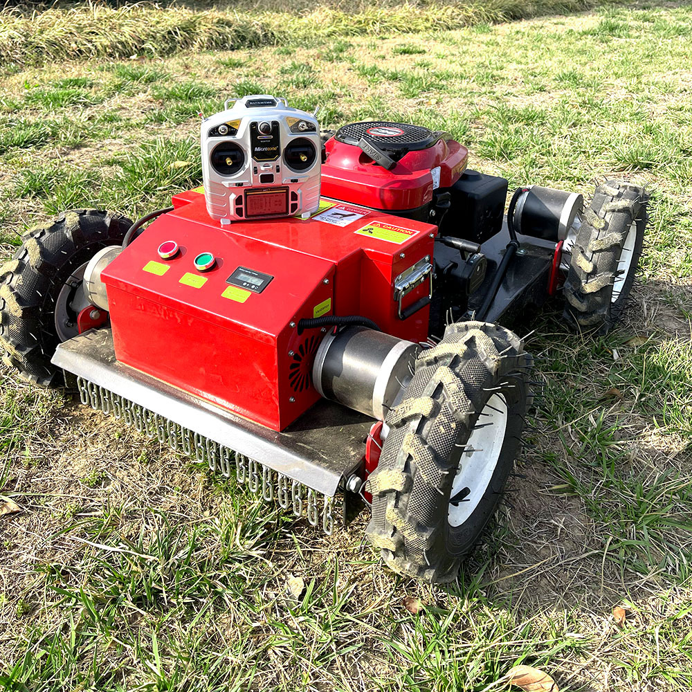 Wheeled remote control lawn mower four-wheel drive remote control Orchard lawn mower exported to Germany 7.5p intelligent remote control mowing