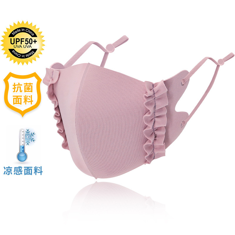 Picture of Ice Silk Wood ear edge three-dimensional adjustable cloth mask candy color thin cool sunscreen breathable mask 