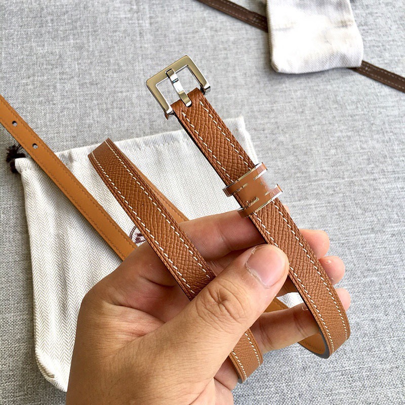 Easiest for Match and Simple 1.5cm Fine Decorative Belt Original Quality Belt Women's H First Layer Cowhide Letter Square Pin Buckle
