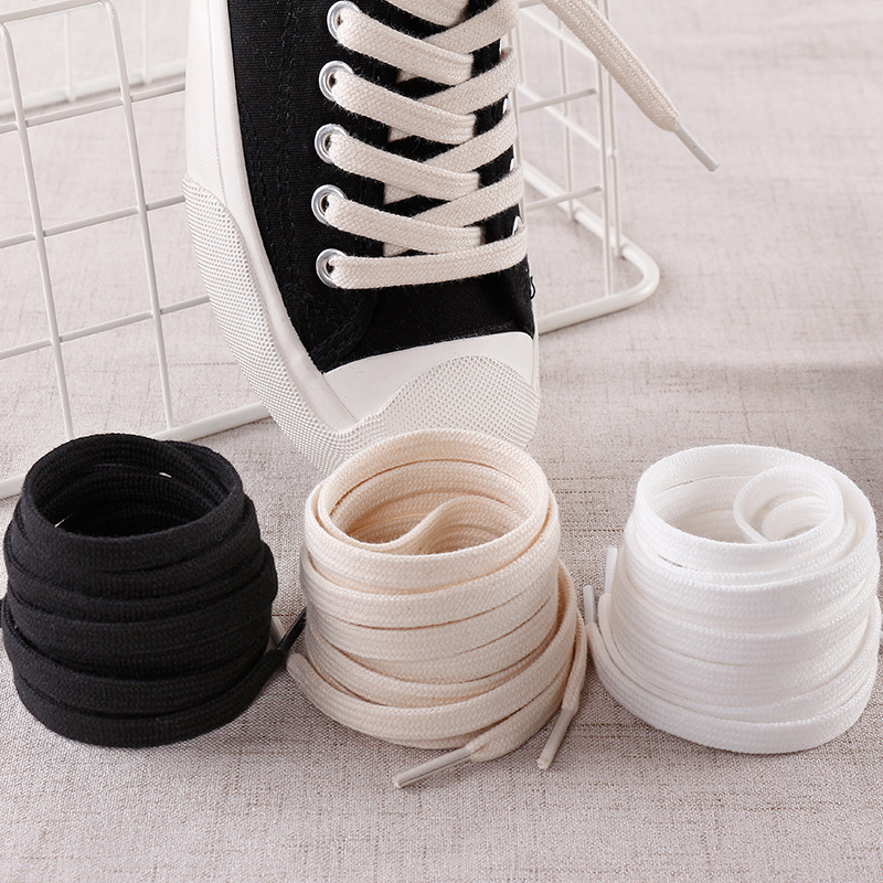 Factory wholesale cotton laces double flat pure black and white beige sneaker canvas shoes basketball shoes shoelace rope a pair