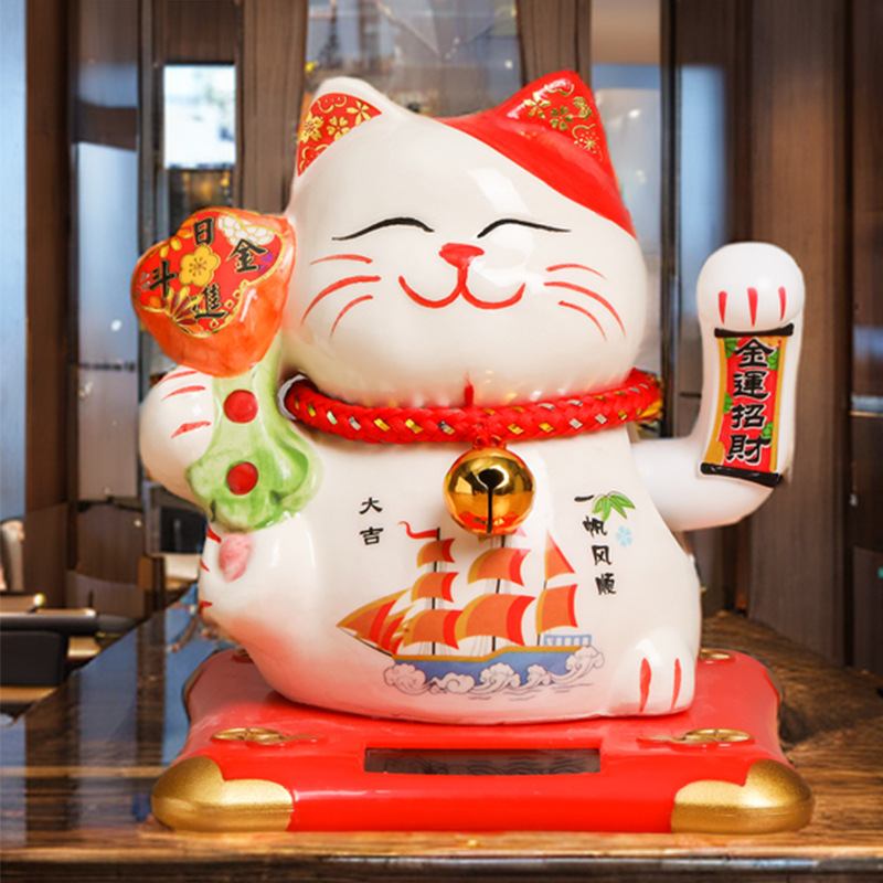 Picture of Six-inch creative solar fortune cat shop cashier front desk home ornaments Japanese shop opening gift wholesale