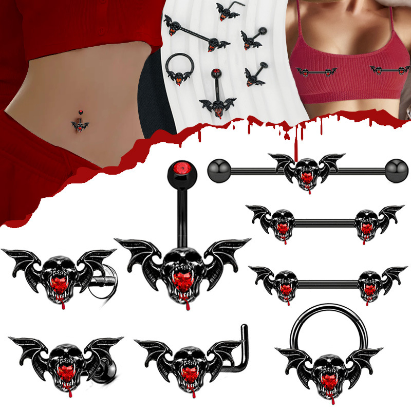 Gabe Europe and the United States cross-border Halloween demon lip nail ghost head breast rod breast ring nose nail ear bone nail piercing belly button ring