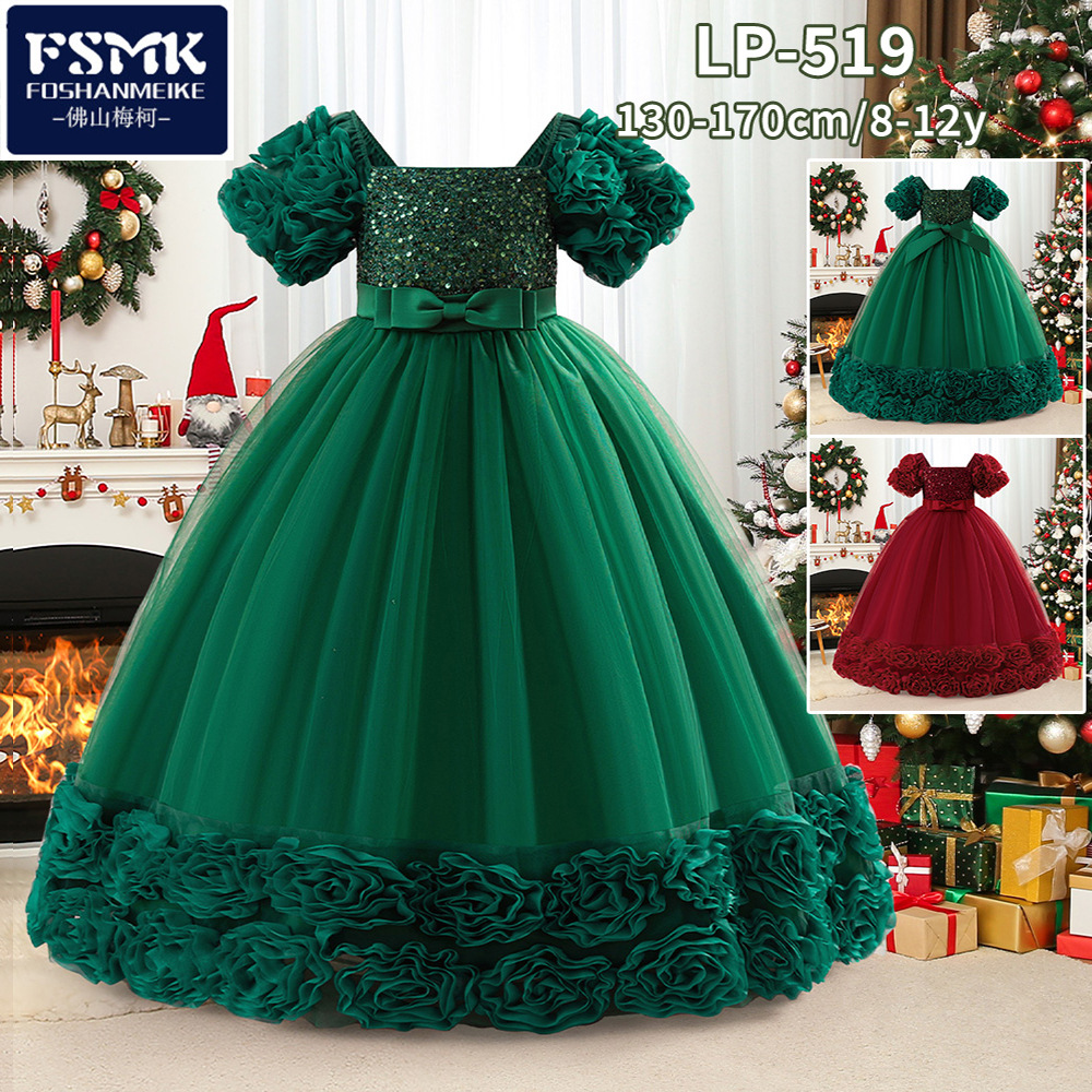European and American New Girls' Dress Princess Dress Children's Sequin Wedding Dress Dress Big Children's Birthday Banquet Dress