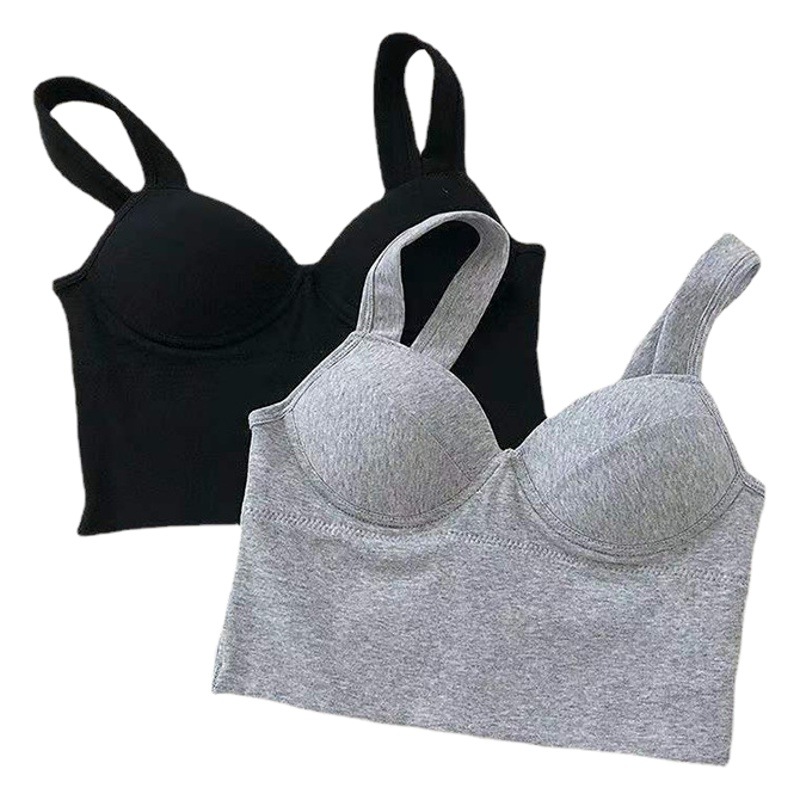 Explosions Solid Color Cotton 3D Fixed Cup Chest Pad Wrap Chest Beauty Vest Women's Sexy Sports Outer Wear Base Bra Underwear