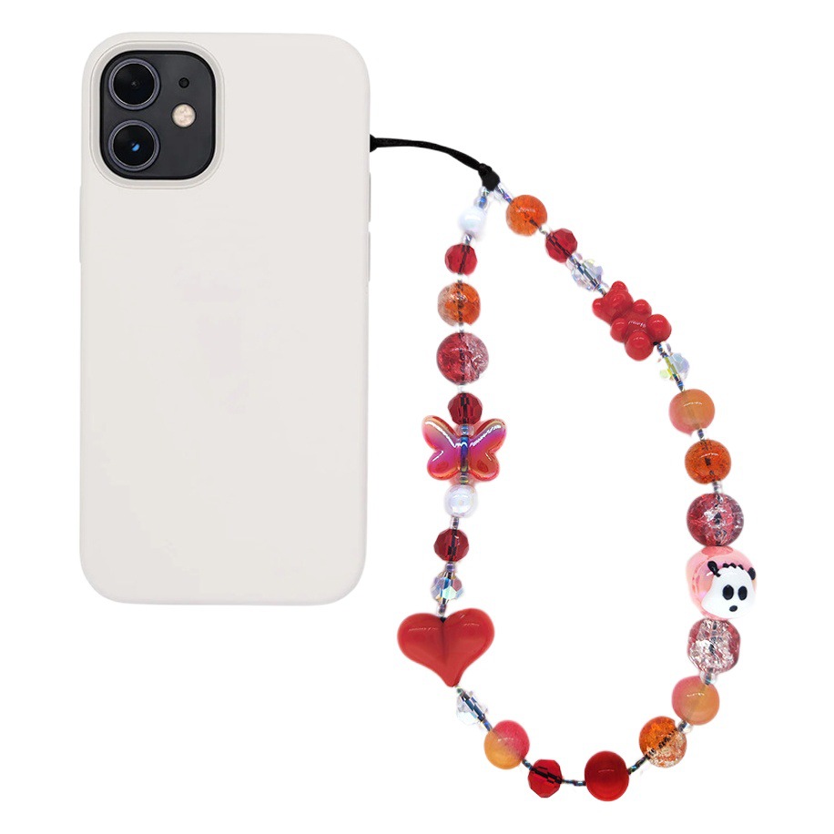 KKBEAD Cute Panda Beaded Mobile Phone Chain ns Niche Japanese and Korean Girls Love Life Red Mobile Phone Case Hanging Ornaments