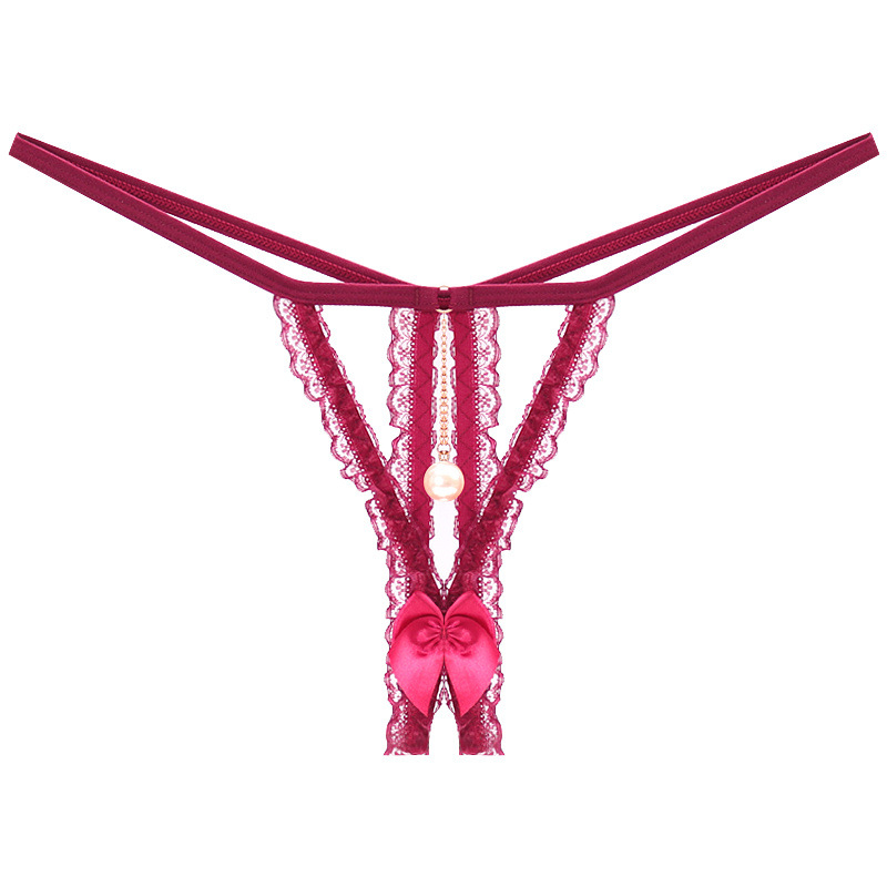 Picture of Japanese transparent sexy hot open sexy thong women's low waist lace Pearl free temptation hollow T pants