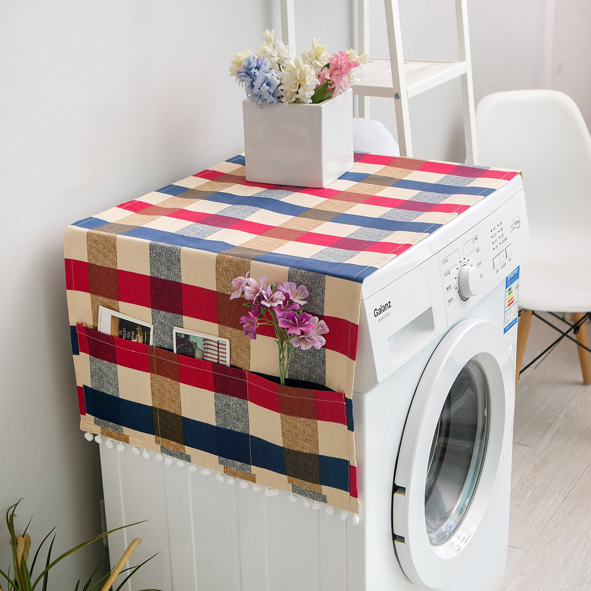 Picture of Yiman Qiyun Plaid Modern Simple Refrigerator Cover Dustproof Sunscreen Drum Washing Machine Cover Cloth Bedside Table Cover Towel
