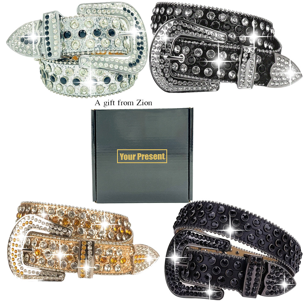 Cross-border Punk Style Women's Rhinestone Belt Performance suit Matching Fashion Diamond-studded Men's Glass Diamond-studded Black Wide Belt