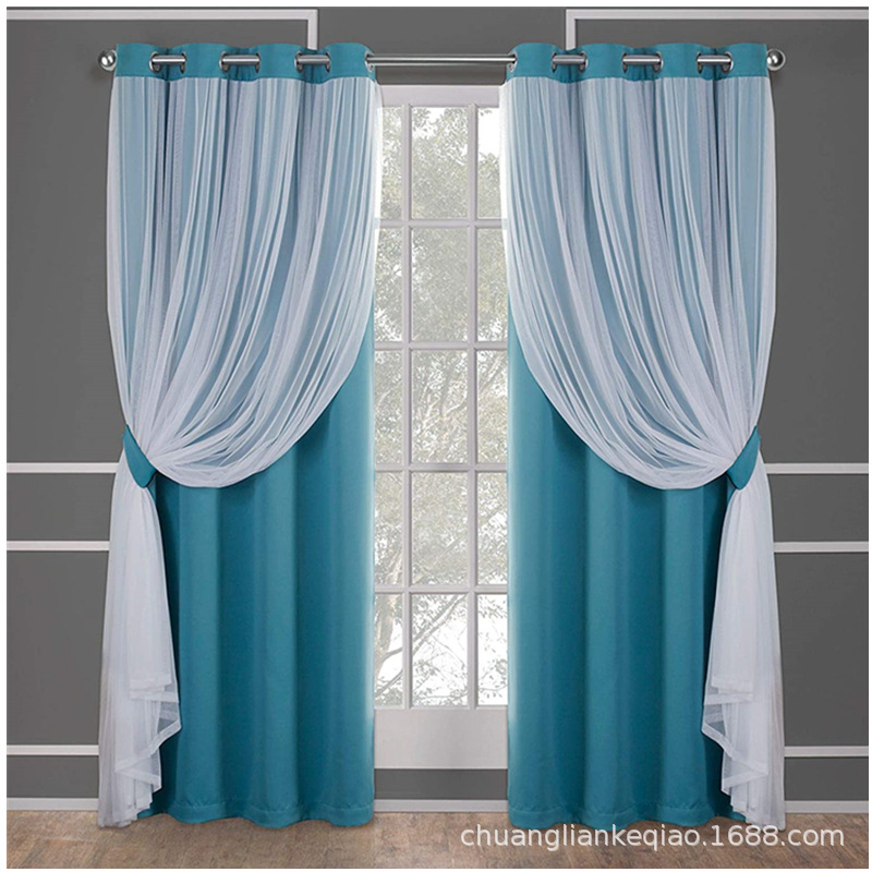 Qiaozhuang Cross-Border Exclusive for Amazon Export Curtains Lace Double-Layer Blackout Curtains Finished Products Wholesale Curtains