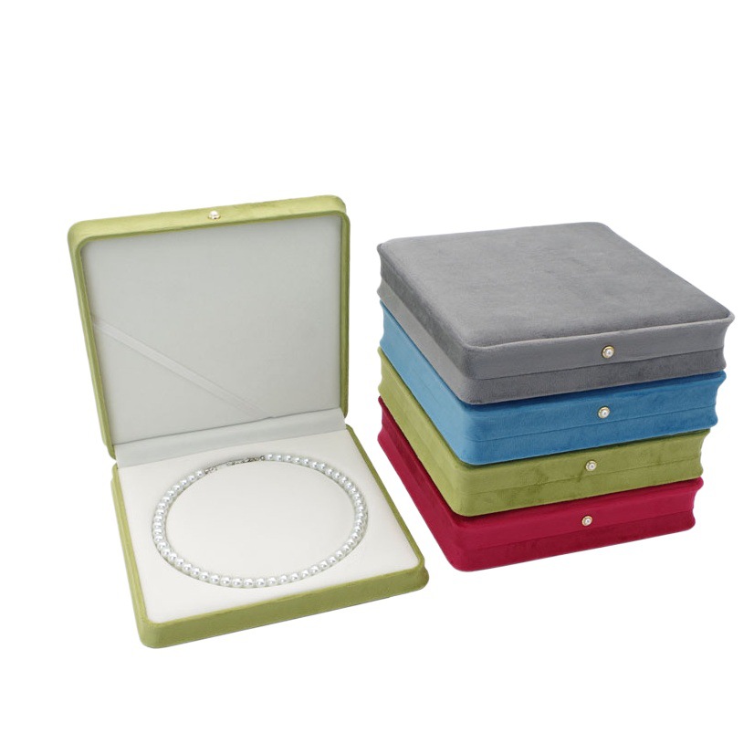 Light luxury grass green pearl necklace storage box mother necklace jewelry box flannel chain gift box