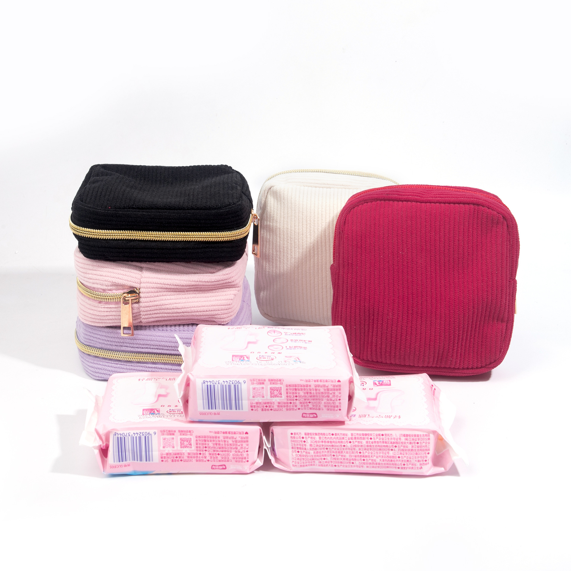 Cross-border New Cosmetic Bag Corduroy Makeup Storage Bag Girl Style Coin Purse Sanitary Napkin Storage Portable Small Bag