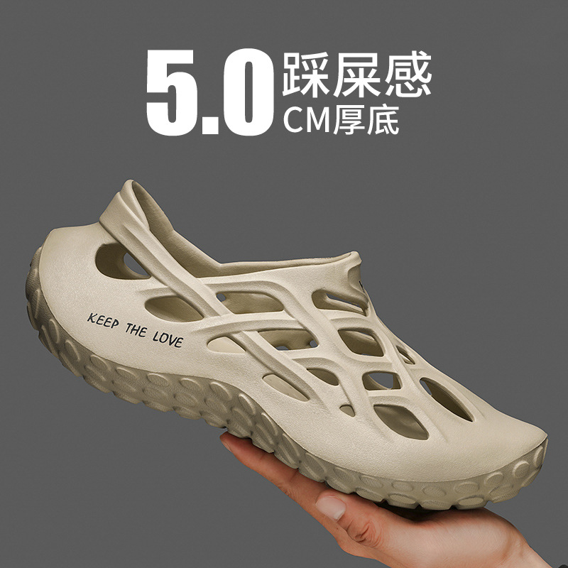 Men's shoes new summer-stepping thick-soled men's hole shoes breathable hollow wear beach shoes plus-size flip-flops