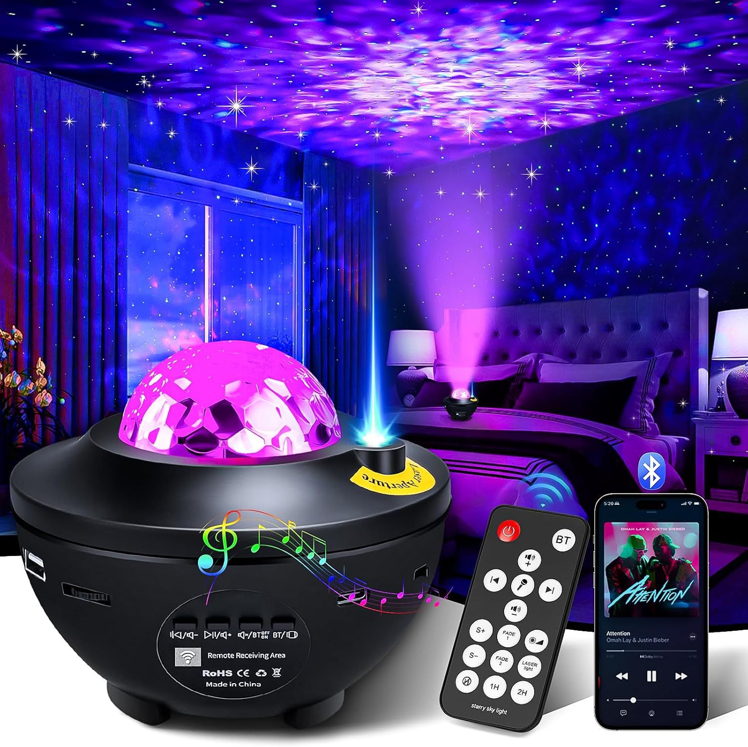 Starry Sky Projector Lamp Bluetooth Audio Projector Small Bowl Flat Water Ripple Lamp Starry Sky Laser Night Light Dimming