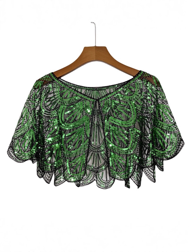 One-piece dropshipping women's shawl sequin beaded summer lace short vested shoulder dress cross-border European and American Amazon