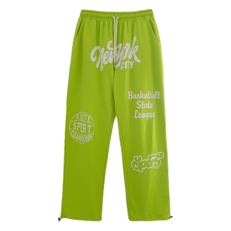 2025 New Summer Style Fluorescent Green Design Printed Pants for Women Jazz Dance Hip-Hop Loose Wide-Leg Leggings Sweatpants
