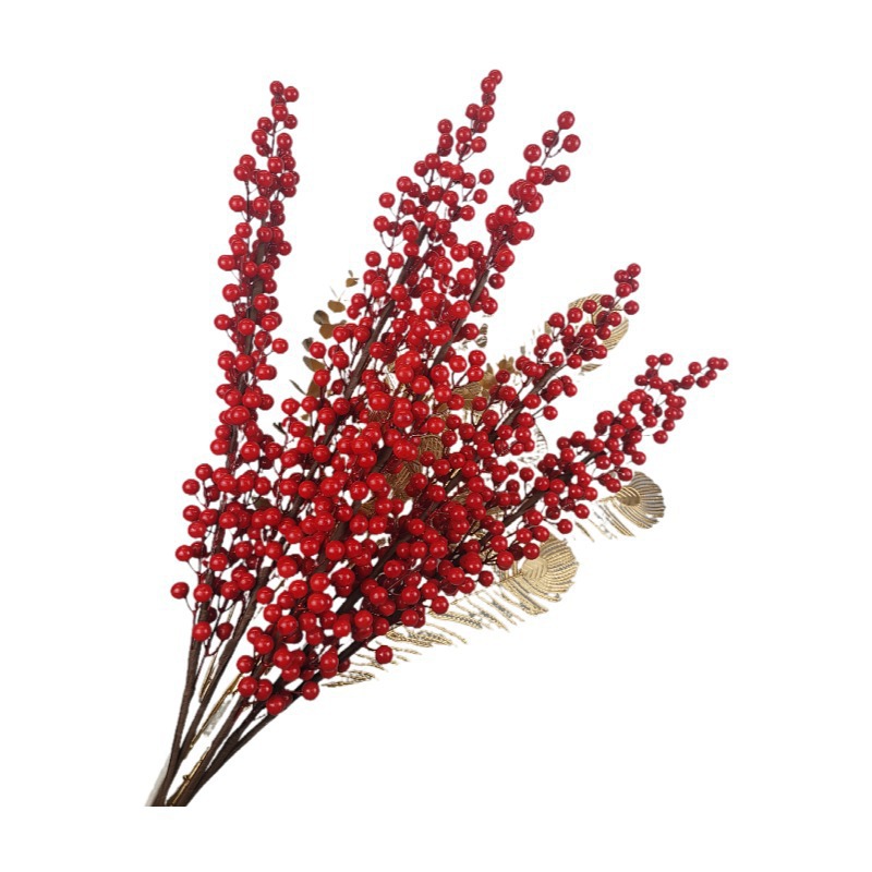 Picture of Factory wholesale multi-fork simulation red fruit fortune fruit Holly fruit Spring Festival decoration simulation flower blessing bucket accessories red fruit