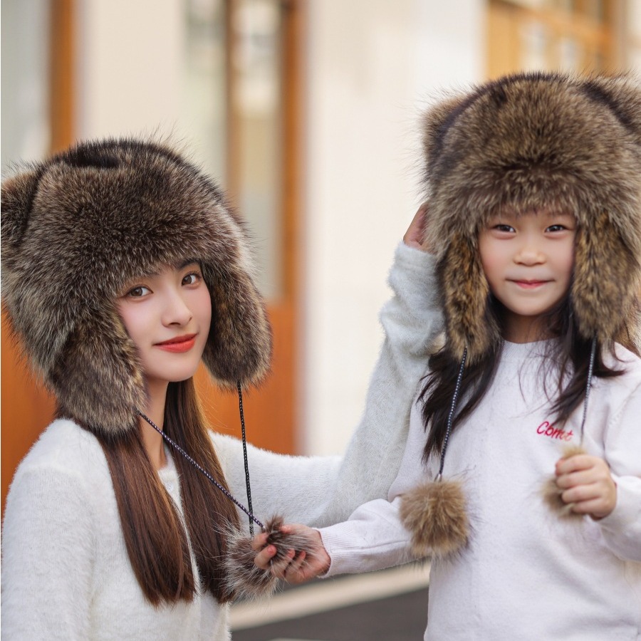 Picture of Raccoon overlord hat tail hat children adult female winter American raccoon dog ear protection imitation fox fur cat ear hat