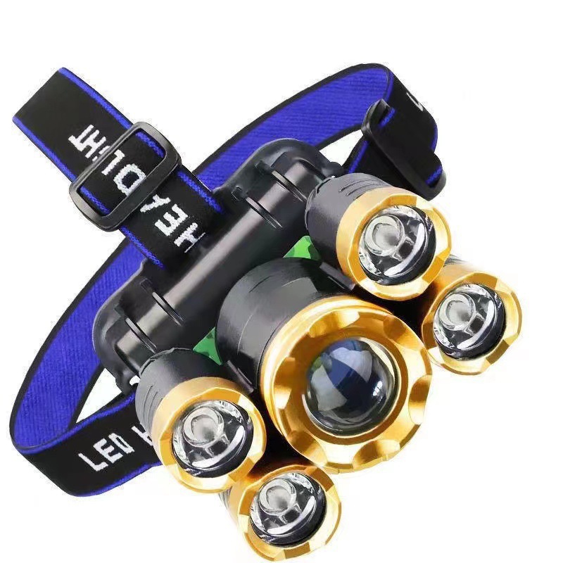 Five-head headlight strong light outdoor rechargeable night fishing lamp long-range super bright head-mounted LED miner's lamp flashlight