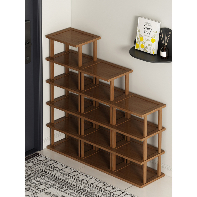 Shoe rack home door small narrow multi-layer simple shoe cabinet divider wooden shelf combination step stair shoe rack