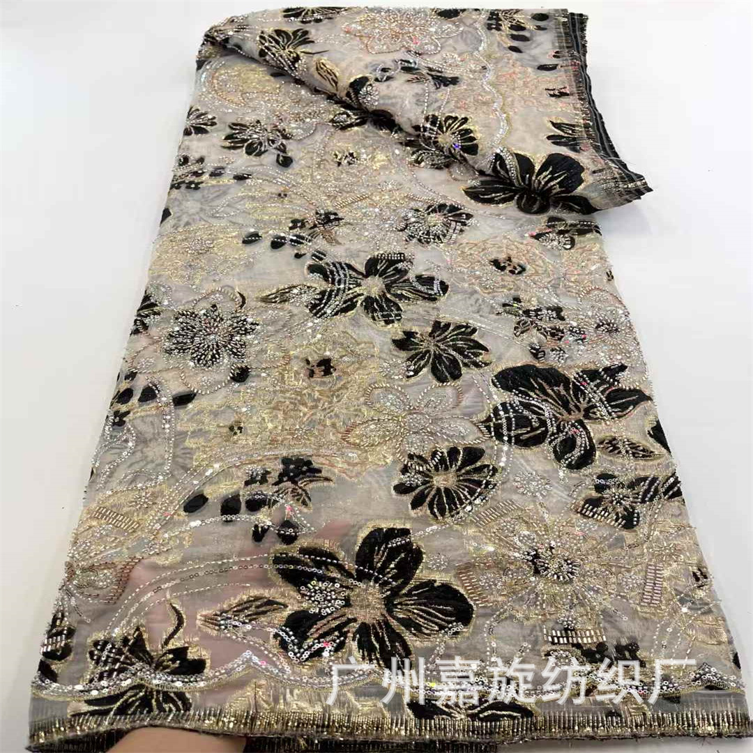 New Bronzing Organza Bottom Flocking Laser Embroidered Cloth Retro Hanfu Cheongsam Fashion dress Lace Fabric