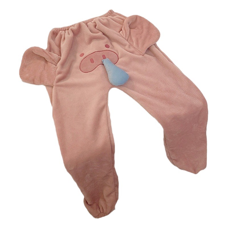 Autumn and winter three-dimensional cute funny elephant trousers girls loose internet celebrity little flying elephant couple casual men's pajama pants