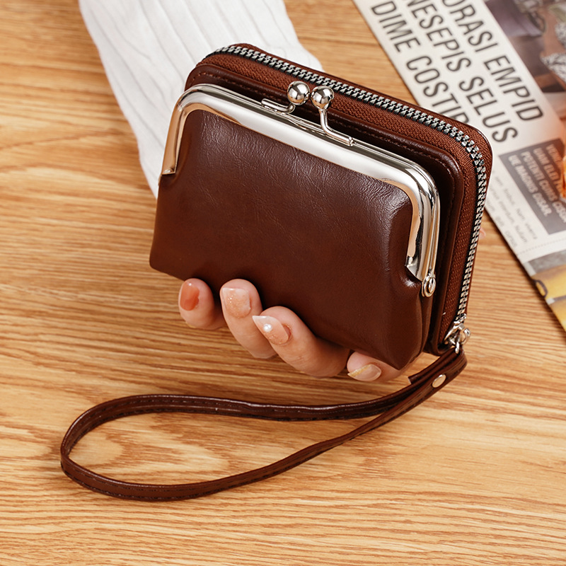 Picture of Ready Supply Factory Cross-Border Supply Women's Buckle Coin Purse 4inch Zipper Clip Bag Clutch Bag Retro Bag