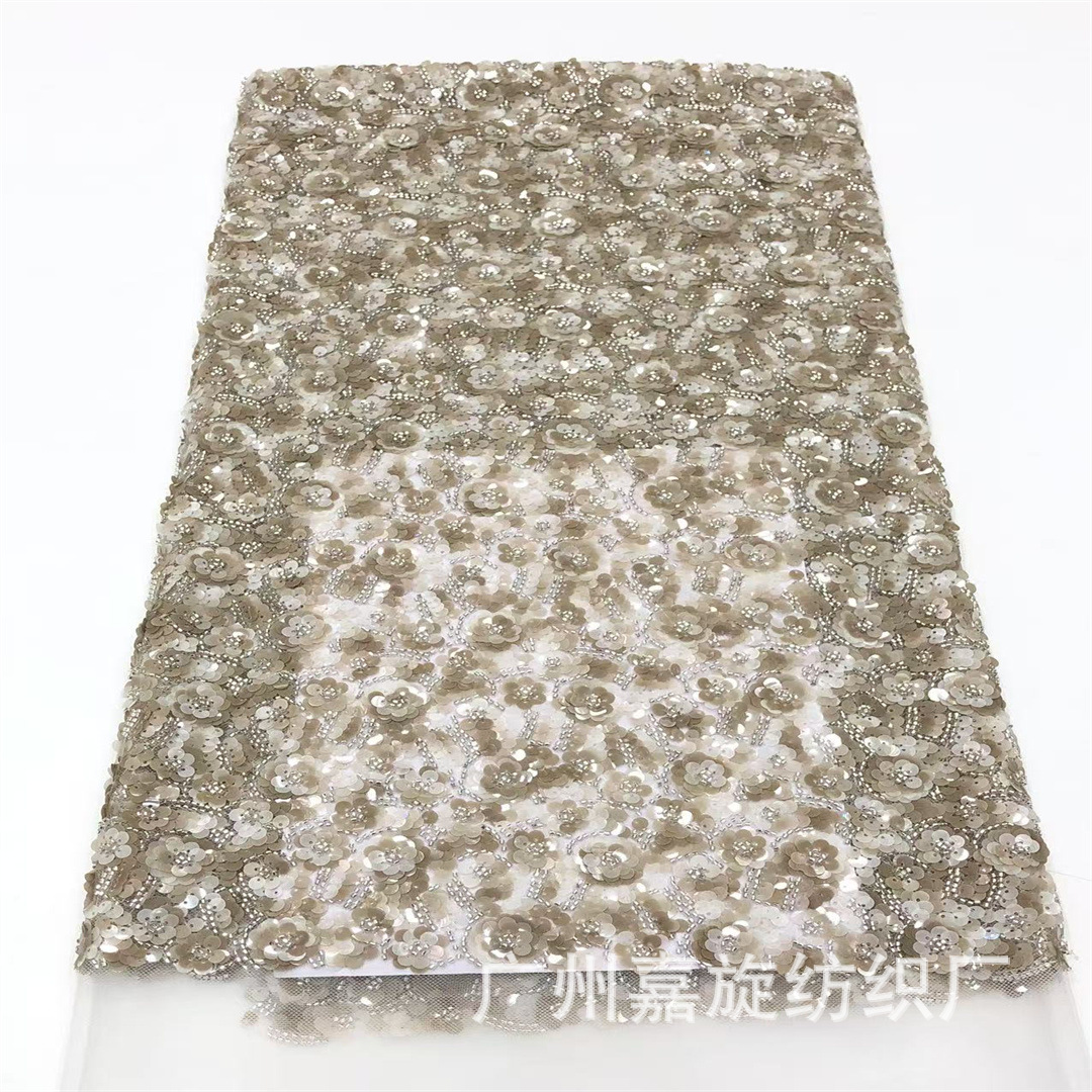 Cross-Border New Style Small Daisy Layered Sequin Mesh Lace Two-Color Bead Tube Children's Dress Dress Cheongsam Fabric