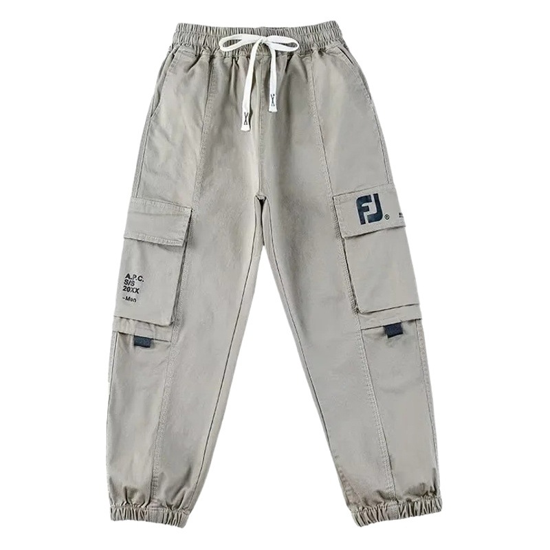 Boys' Spring and Autumn Overalls Pants Large Pocket Loose Casual Children's Big Children's Foot-binding Handsome Fashionable Sports Pants