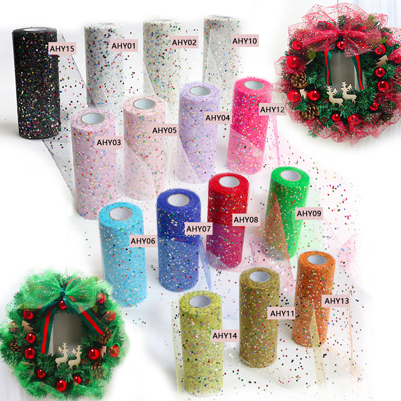AHY Glitter Sequins Rainbow American Mesh Roll Wedding Party Decoration Mesh Christmas All Saints Glitter Cloth