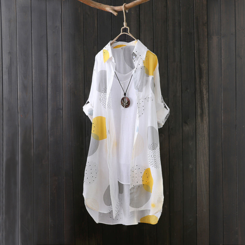 Cross-border Foreign Trade Long-sleeved Printed Sunscreen Shirt Women's Summer New Loose All-match Cardigan Outer Thin Coat Women